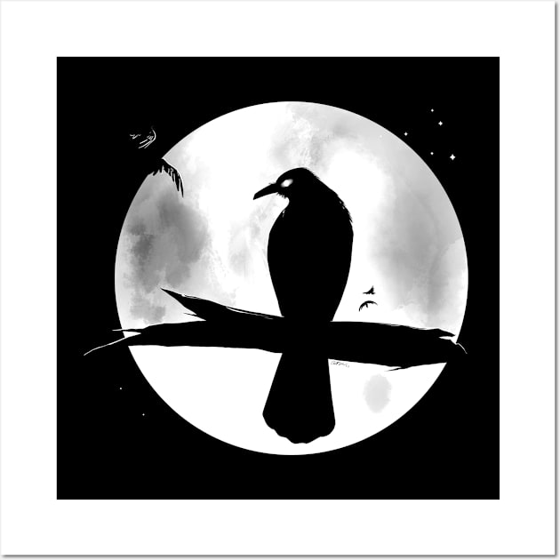 Full Moon Crow Wall Art by Karatefinch